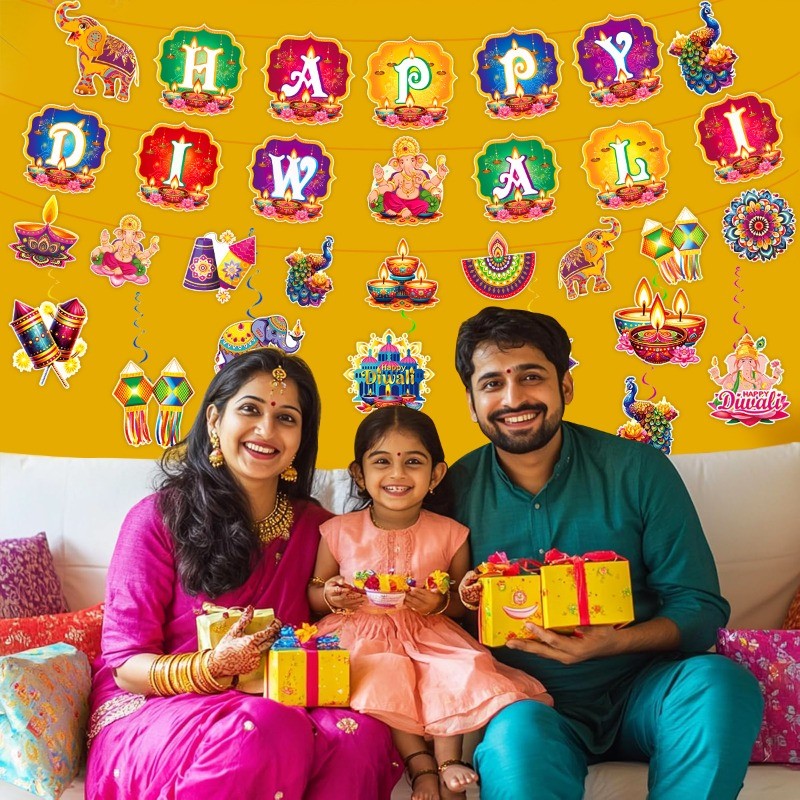2025 Diwali ตกแต่งรายการ Happy Deepavali เทศกาลตกแต่ง Party Garlands ธงแบนเนอร์ตกแต่ง Diwali Party แ