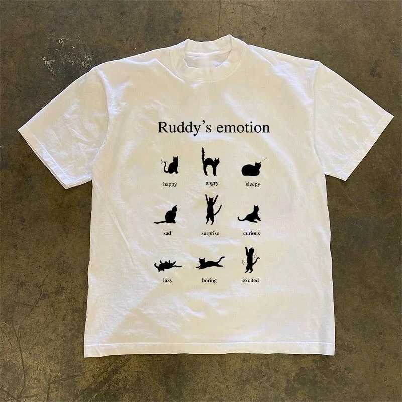 (COD+จัดส่ง 12 ชั่วโมง)BOOM เสื้อยืด Unisex, แมวเก้าที่เรียบง่ายน่ารักพิมพ์เสื้อยืดแขนสั้นหลวม