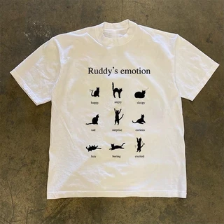 (COD+จัดส่ง 12 ชั่วโมง)BOOM เสื้อยืด Unisex, แมวเก้าที่เรียบง่ายน่ารักพิมพ์เสื้อยืดแขนสั้นหลวม