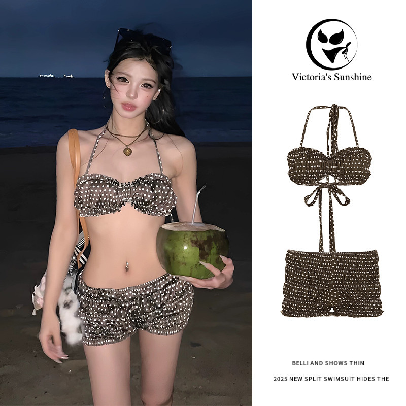 🥥ส่งไวจากไทย🥥ชุดว่ายน้ำ บิกินี่ ผู้หญิง เซ็กซี่ เว้าหลัง bikini Polka Dots ทูพีช#0940