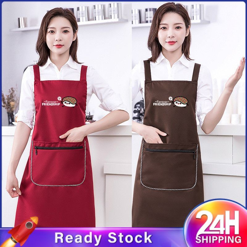 ❥❥ Apron Zipper Pocket Apron Waterproof Kitchen Sleeveles Hanging Neck Plaid Cooking Apron Kitchen W