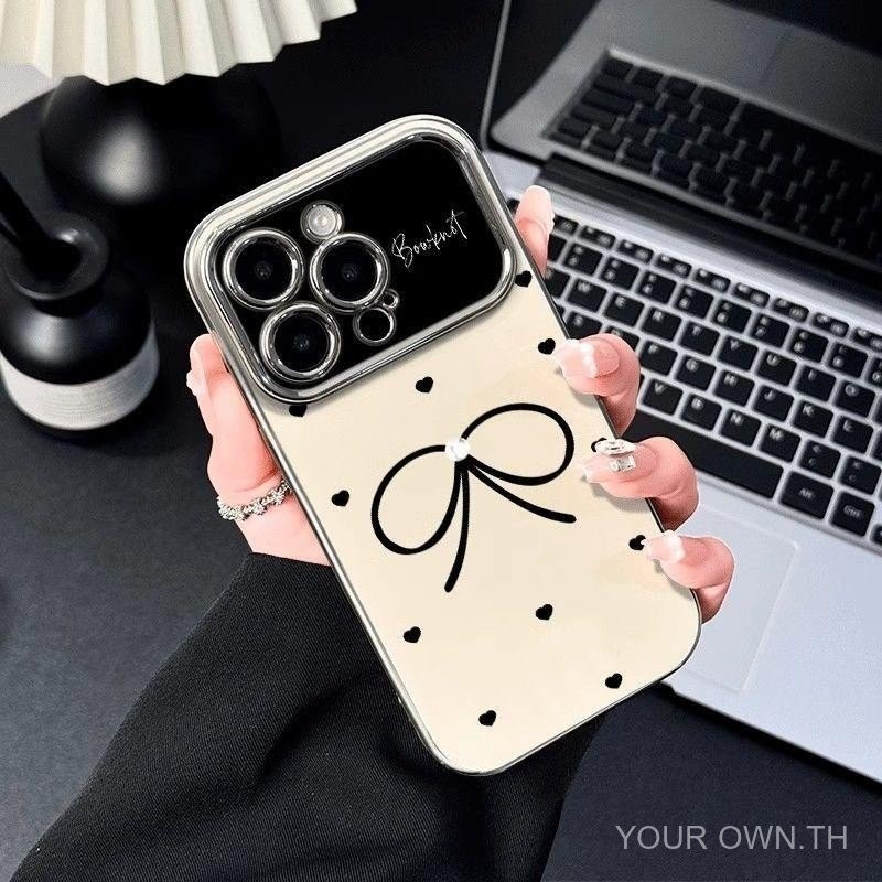 โบว์หัวใจสีดําสําหรับ iphone 14 12 16 11 13 15 16PRO 11PRO 11PROMAX 12PROMAX 7PLUS 16PLUS เคสโทรศัพท