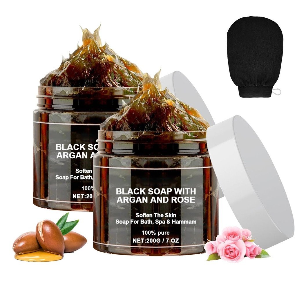 Morocco Black Soap พร้อม Argan And Rose, Zawina Moroccan BlackSoap Hammam, ZawinaMorocco Black Beldi