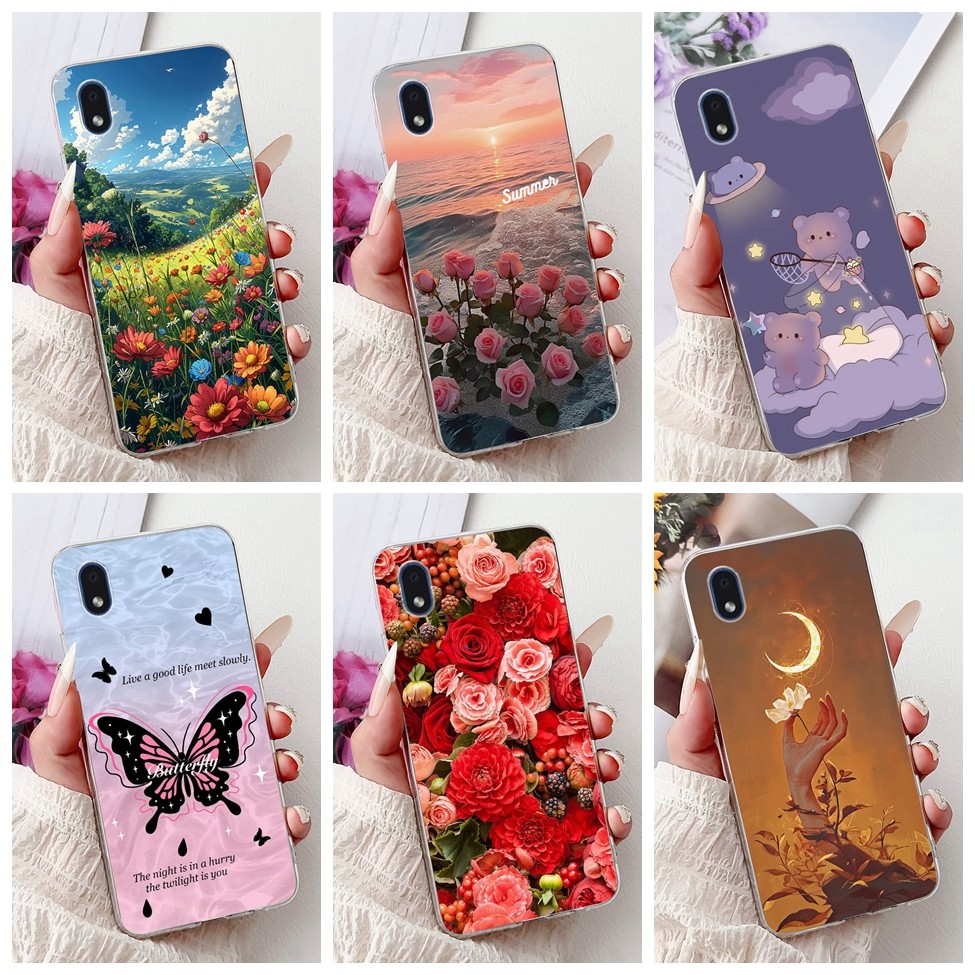 SAMSUNG สําหรับSamsung A01 CoreกรณีSM-A013Fใสความงามแมวน่ารักแฟชั่นดอกไม้ทาสีปกหลังสําหรับSamsung Ga