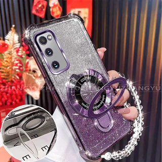 เคสสําหรับ Samsung S10 S20 S21 FE S21 S20 PLUS S21 S20 ULTRA เคสโทรศัพท์ U-รูปไร้สายชาร์จวงเล็บสี่มุม anti drop สร้อยข้อมือเปลือกนิ่มโปร่งใส 014
