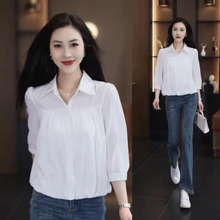 mimi&didi#เสื้อเชิ้ตแขนสามส่วน แขน 3/4 ฤดูใบไม้ผลิ ลำลอง และสง่างาม แฟชั่น สลิมมิ่ง และมีสไตล์ เหมาะสำหรับเยาวชน#W642