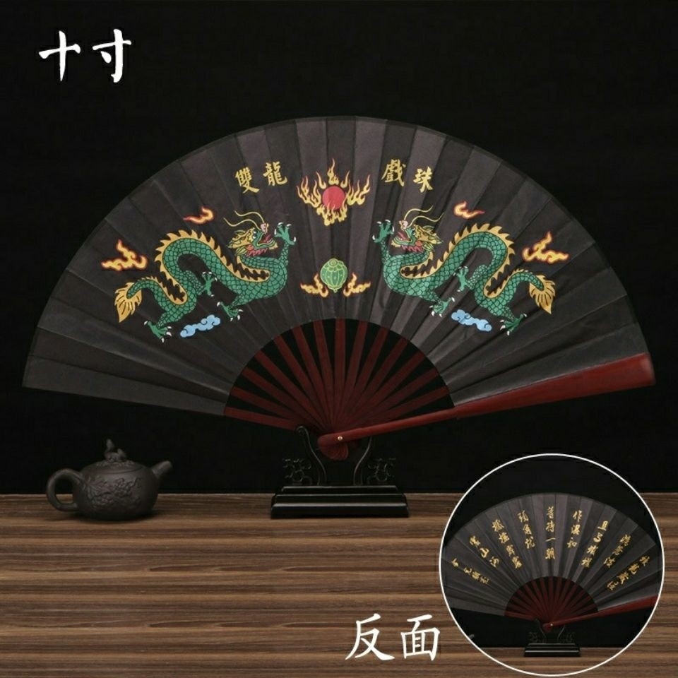 33 ซม.27 ซม.สีดํามังกรคู่สีดําแปดม้าสีดํา Fushou สีดํา Peony Black Facebook ผ้าไหมผ้าคลาสสิกผู้ชายผู
