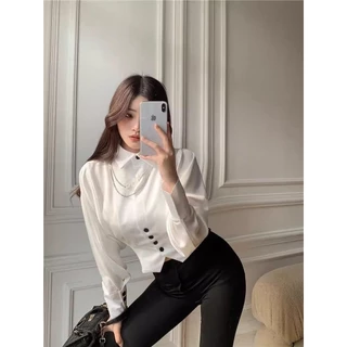 Red Berryเสื้อเชิ้ตแขนสั้นเอวสูงแขนยาวทรงปีกค้างคาวสไตล์ฝรั่งเศสสำหรับผู้หญิง99149