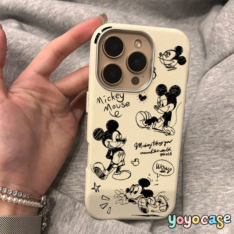 เคสไอโฟน 16 สำหรับ IPhone 11 12 13 15 Pro Max 16 15 Plus X XS XR MAX SE 2 3 ปกหนังลายกราฟฟิตี้น่ารักมิกกี้เม้าส์ภาษาอังก - รูปที่ 2