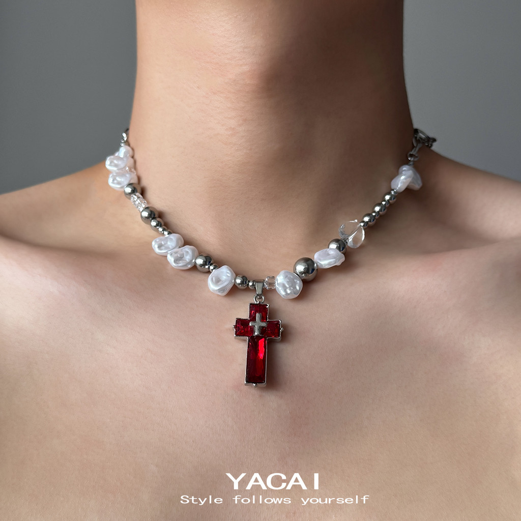 จี้มุกเย็บ y2k สไตล์ สำหรับสาวหวานเย็น พร้อมสร้อยคอย้อนยุค 62XU