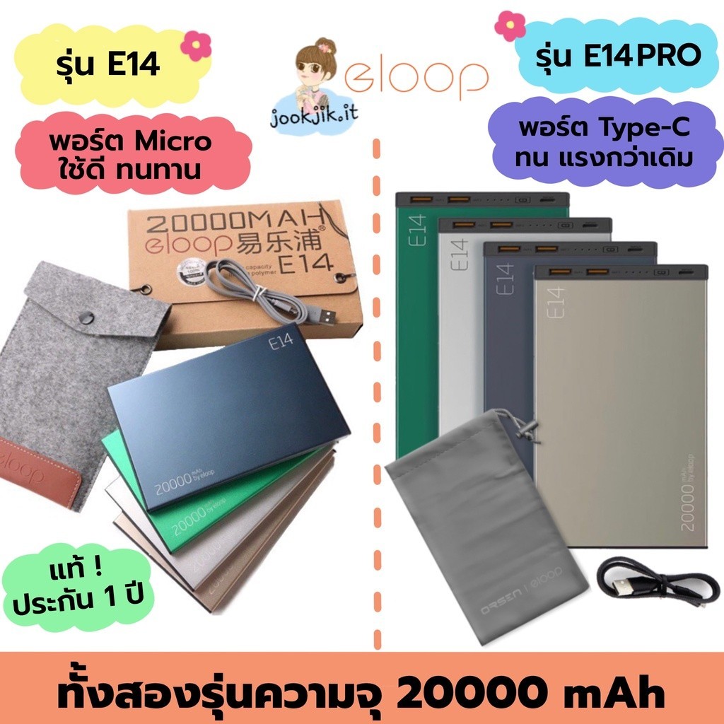 แบตเต็มเร็ว แบตสำรอง เพาเวอร์แบงค์ Orsen by Eloop E14 Eloop E14Pro 20000 mAh Power bank