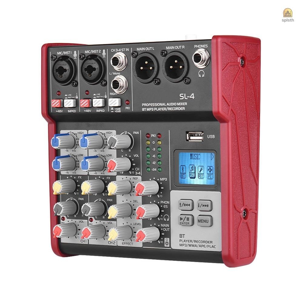 Sl-4 ขนาดกะทัดรัด 4-Channel ผสมคอนโซลมิกเซอร์ 2-band EQ ในตัว 48V Phantom Power รองรับ BT การเชื่อมต