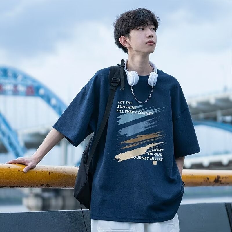 Plus ขนาด M-5XLSummer เวอร์ชั่นเกาหลี Graffiti Letter พิมพ์คู่เสื้อยืดขนาดใหญ่กีฬาแขนสั้น Oversize Plus ขนาด Tshirt รอบคอเสื้อยืดอินเทรนด์ Tees เสื้อผ้าผู้ชาย
