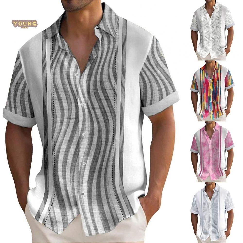 Mens Hawaiian Print Button Down Shirt Casual Beach Holiday Blouse Top T Dress Up