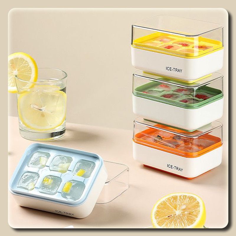 แม่พิมพ์น้ำแข็ง บล็อกทำก้อน Ice Maker ถาดน้ำแข็ง พิมพ์ซิลิโคน 6 ช่อง ฟู้ดเกรด Food Grade พร้อมฝาปิด