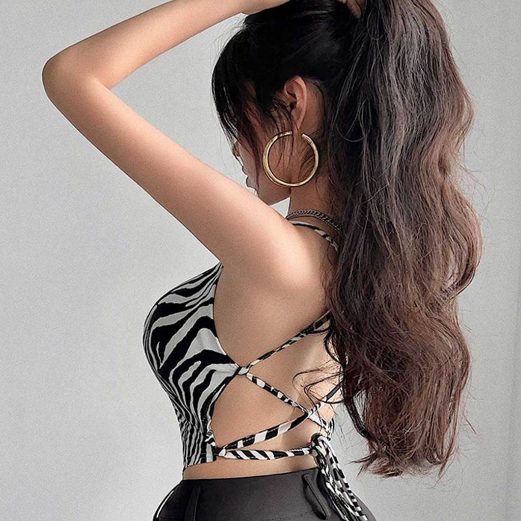 พร้อมส่งเสื้อสายเดี่ยวรัดรูปแบบใหม่ดีไซน์เก๋ มีลายเสือและม้าลายสุดเซ็กซี่ - รูปที่ 6