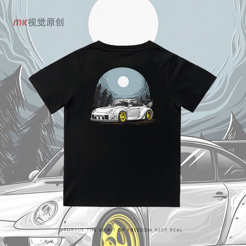 🔥 Street Wear รถดัดแปลง Porsche porche911 รถ JDM คนรักผ ้ าฝ ้ ายแท ้ พิมพ ์ หลวมแขนสั ้ Women T-Shi