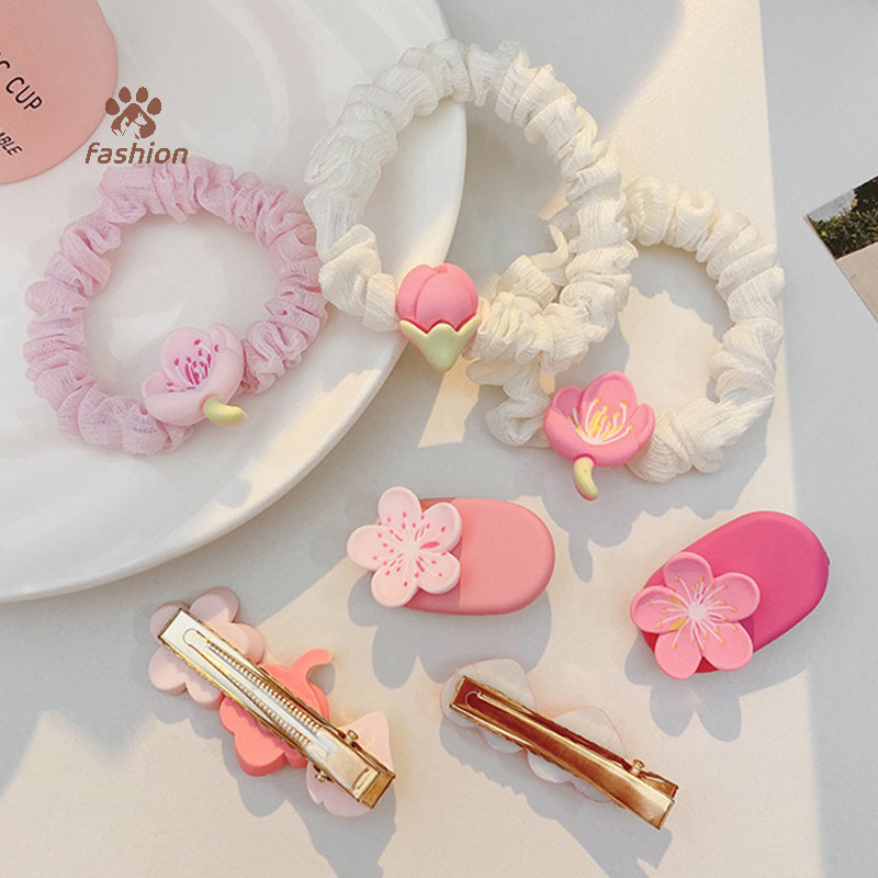 [แฟชั่น] Pink Sakura Peach Blossom Hairpins Headwear ดอกไม้ Stamens Lotus Tulip กิ๊บติดผมเชือกผมเครื่องประดับผมสําหรับผู้หญิงสาวของขวัญ {TH}