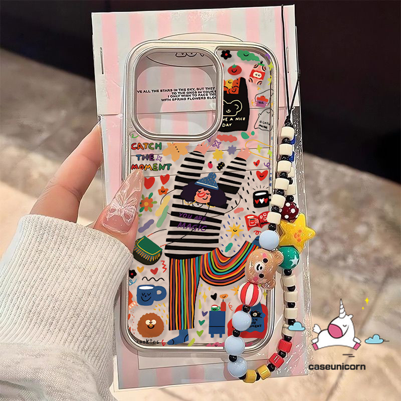 Art ดอกไม้แฟนตาซีปราสาทสําหรับ IPhone 7Plus 12 14 15 13 11 Pro Max XR 8 15 7 Plus X Xs Max SE 2020 หรูหราชุบเลนส์กรอบการ์ตูน Happy Girl สี Graffiti กรณี