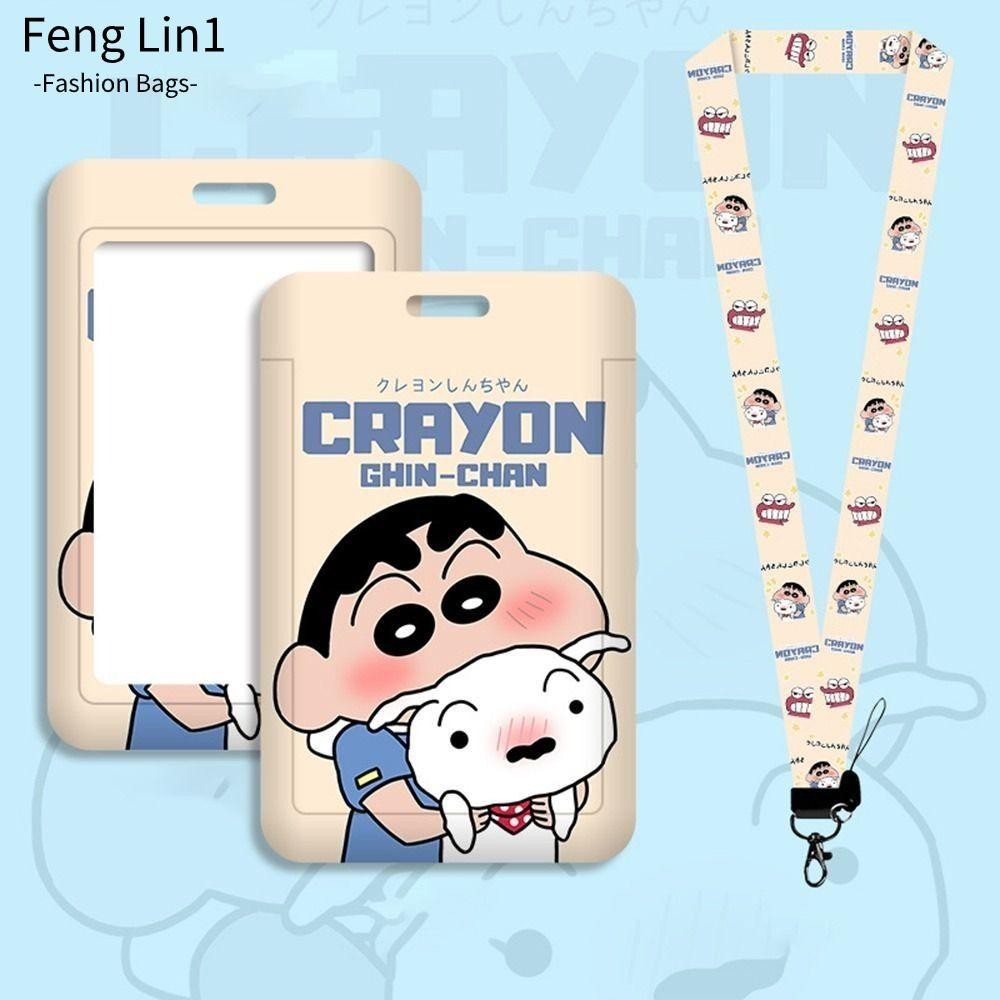 Fengling ที่ใส่ป้าย ID, ที่ใส่บัตรเครยอนชินจังทนต่อการสึกหรอ, การ์ตูน Kawaii พร้อมเชือกแขวน พวงกุญแจ อุปกรณ์เสริมสําหรับเด็ก