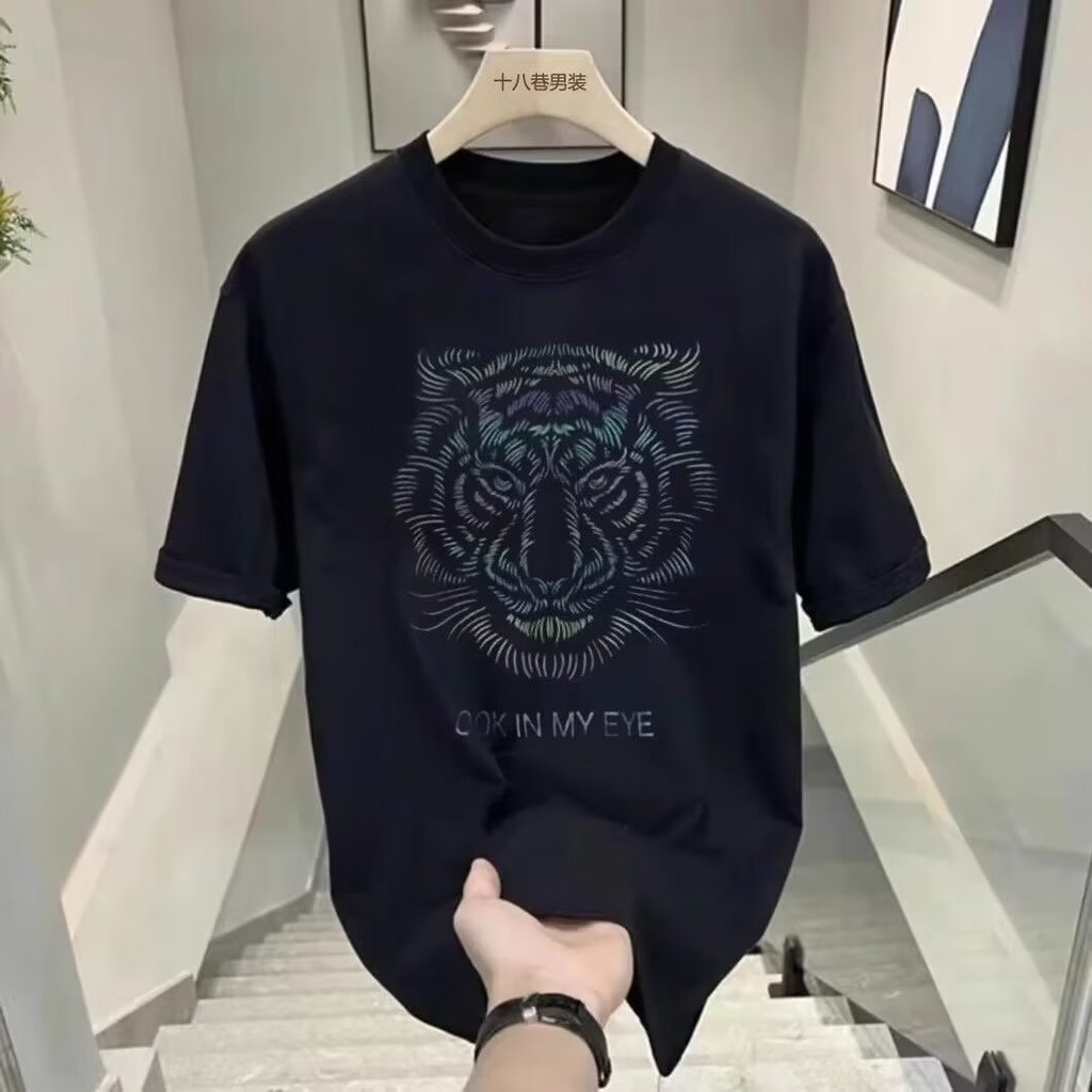 โทเท็มลาย คอกลมเสื้อยืดแขนสั้นผู้ชาย ทรงหลวม oversize ใส่สบาย ผ้าcotton t shirt