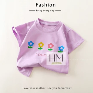 เสื้อยืดเด็ก แขนสั้น เสื้อยืดมินมอลเด็กผู้หญิง ลายดอกไม้สวยๆ สำหรับเด็ก1-4ปี