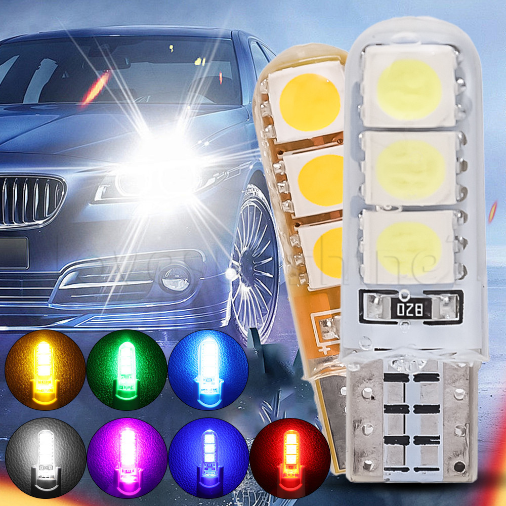 ไฟสัญญาณรถยนต์-ซิลิโคน กันน้ํา หลายสี - T10 W5W หลอดไฟ LED 5050 6SMD 12V 7500K - โคมไฟป้ายทะเบียนด้านข้างลิ่มท้ายรถอัตโนมัติ - สําหรับไฟโดมไฟท้ายรถ