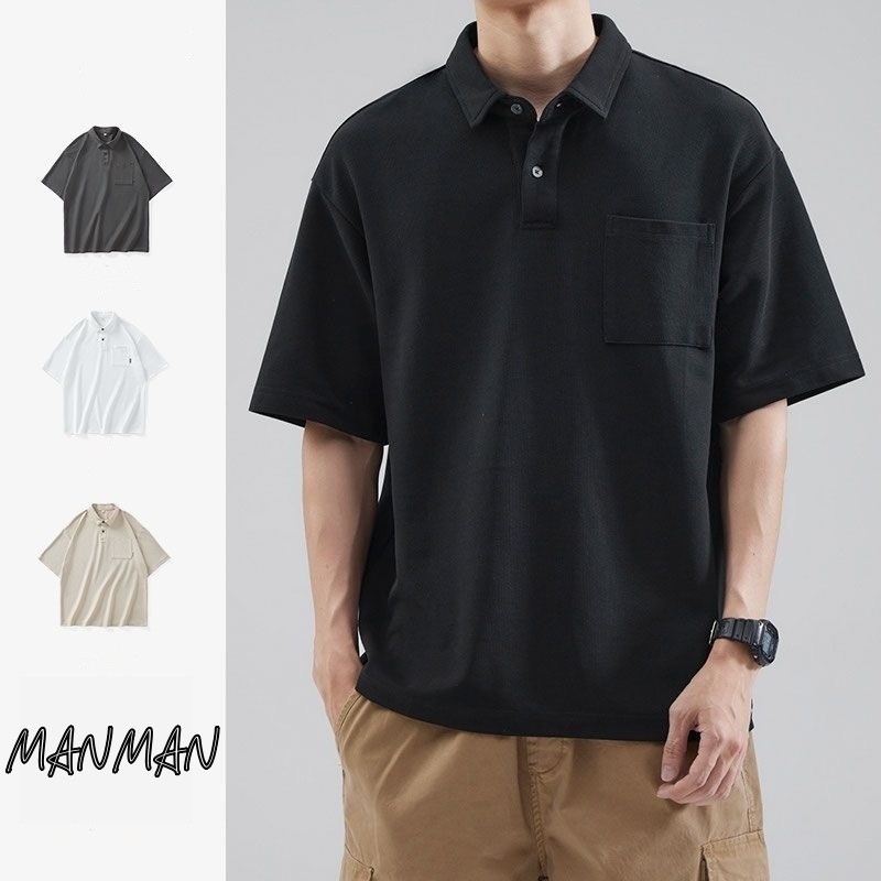MANMAN เสื้อโปโลผู้ชาย กระเป๋าแขนสั้น เสื้อคอปก สไตล์เรียบง่าย ใส่ได้ทั้งชายและหญิง
