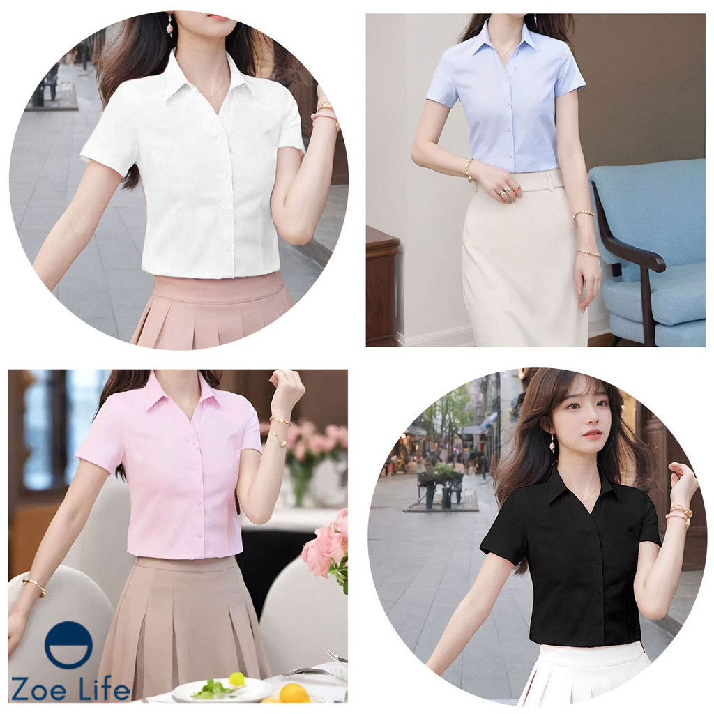 เสื้อแขนสั้นคอปก เสื้อสำหรับผู้หญิงใส่ทำงาน ราคาถูก