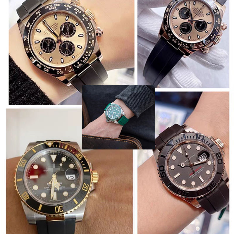 20 มม.สายนาฬิกาซิลิโคนสําหรับ Rolex GMT Submariner Oysterflex Daytona Diver ดําน้ําสีดําสีเขียวสีฟ้า Ghost Explorer ยาง Watchband สายรัดข้อมือผู้หญิงผู้ชายสร้อยข้อมือ