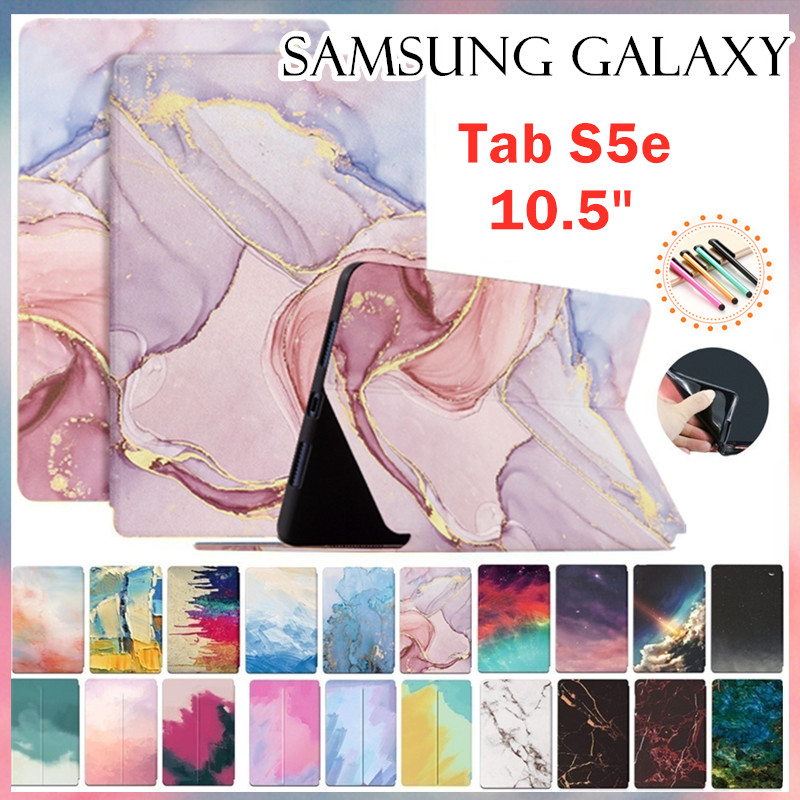 ภาพวาดสีน้ํามันสีน้ําสําหรับ Samsung Galaxy Tab S5e 10.5 2019 SM-T720 SM-T725 ขาตั้งหนัง PU กันกระแทกพลิกกรณีสมาร์ท