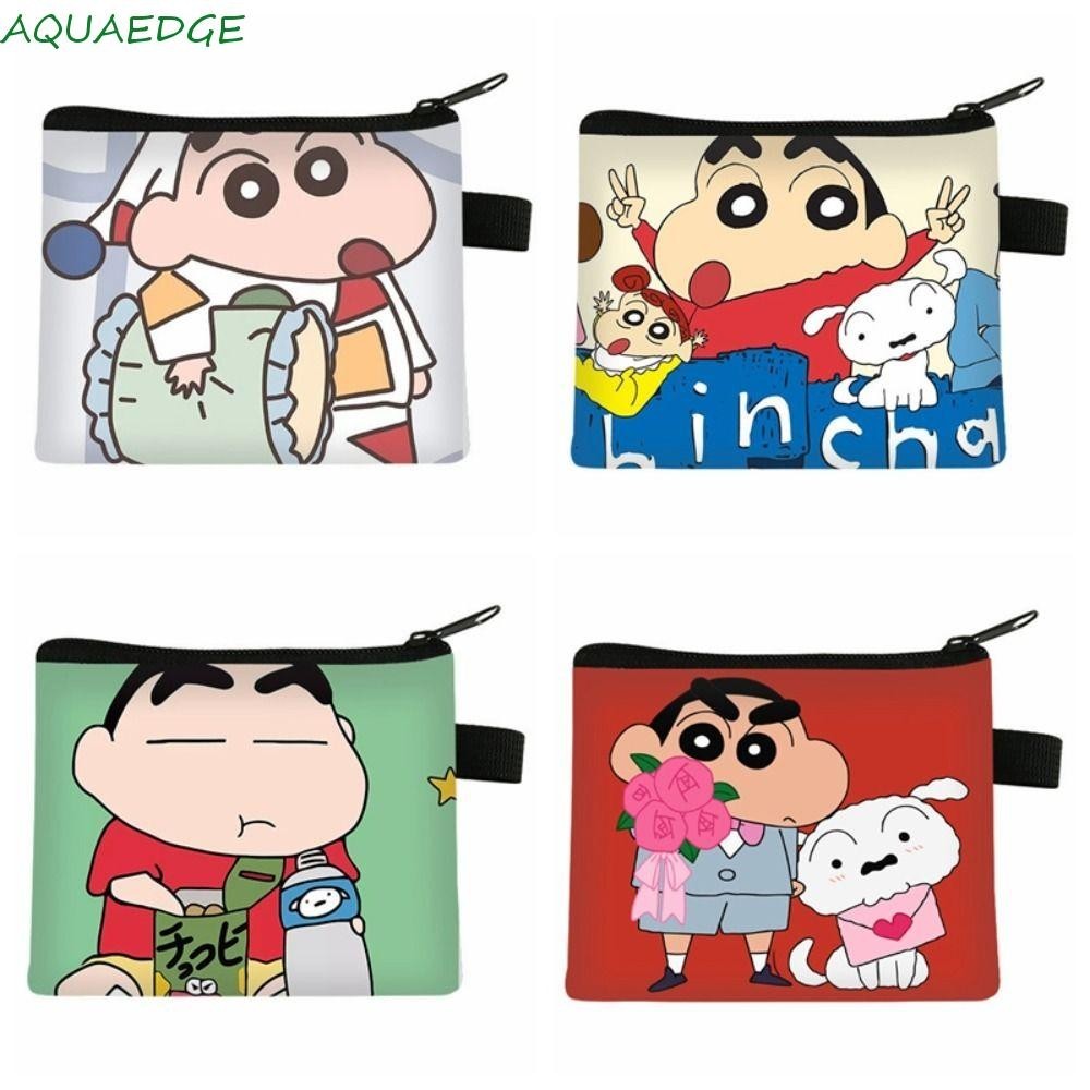 Aquaedge กระเป๋าใส่เหรียญเครยอนชินจัง, น่ารัก Kawaii Crayon Shin Chan กระเป๋าเก็บ, Creative Key หูฟังสายเคเบิลข้อมูล ID Bank การ์ดขนาดเล็กอะนิเมะกระเป๋าสตางค์หญิง