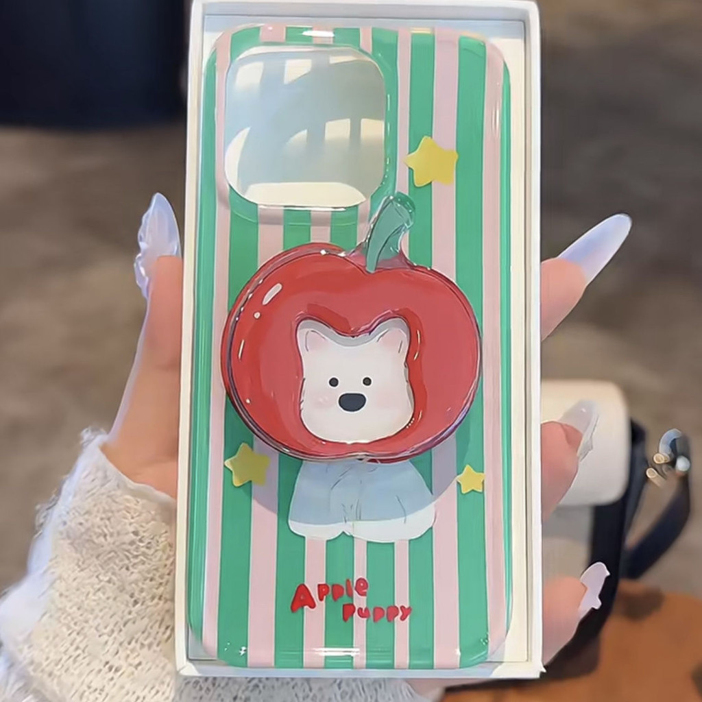 หมวก Apple ลายน่ารักลูกสุนัข Apple 15/14pro เคสโทรศัพท์ 13/12 ขอบตรง 11/xr นุ่ม 78p/xs