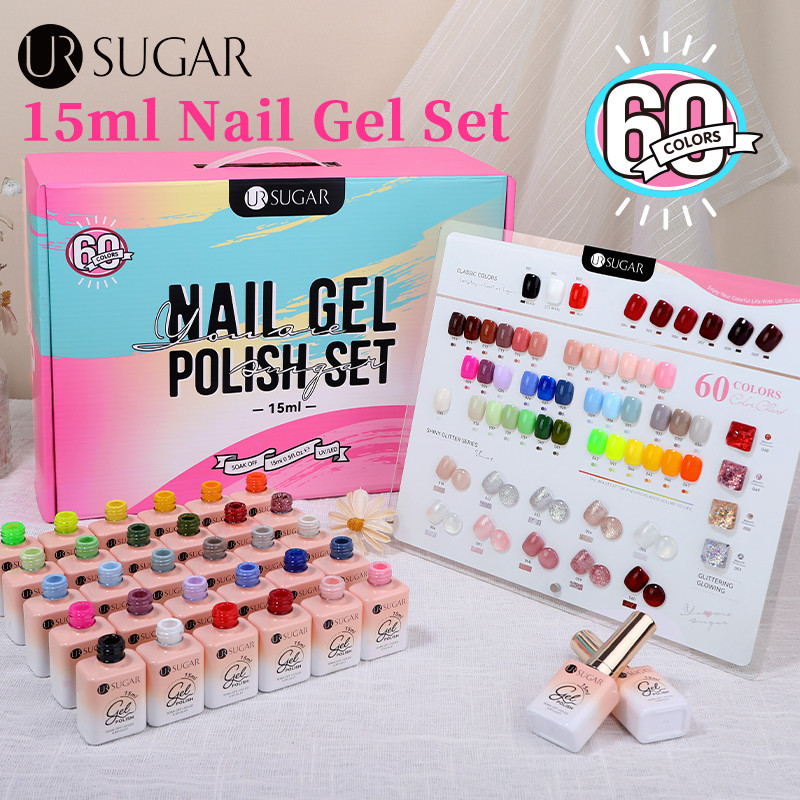 Ur SUGAR 60 สี 15ml เล็บเจลชุด เจล Vernish Functional เจลฐาน Top Coat  UV LED แผนภูมิสีใหม่ Learner 