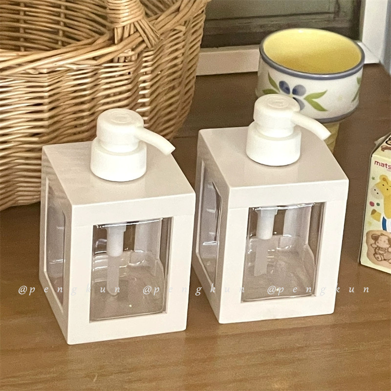 สีทึบเรียบง่ายสไตล์เกาหลี อิน สไตล์ขนาดใหญ่-ความจุโลชั่นแชมพูเจลทําความสะอาดมือย่อยบรรจุขวดกดขวดที่มองเห็นได้