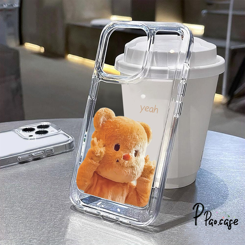 กล่องตุ๊กตาหมีมีความสุขใช้ได้กับ IPhone 11 13 7Plus XR 15 X 14 Pro Max XS Max 7 14 8 15Plus ฝาครอบเปลือกอ่อน