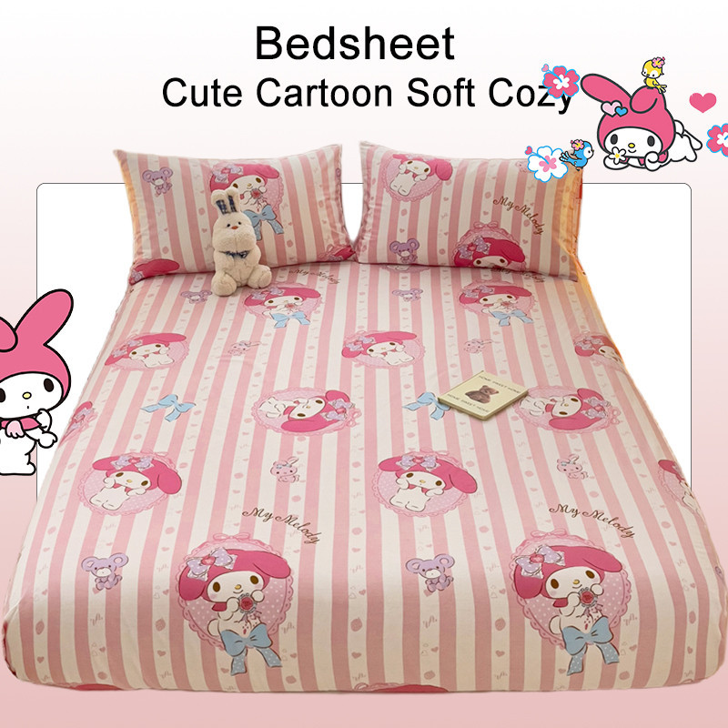 ผ้าปูที่นอน Sanrio Kuromi ผ้าปูที่นอนแบบรัดมุม Cinnamon Dog/Melody ผ้าคลุมที่นอน ผ้าปูที่นอน 3ฟุต 3.5ฟุต 5ฟุต 6ฟุต