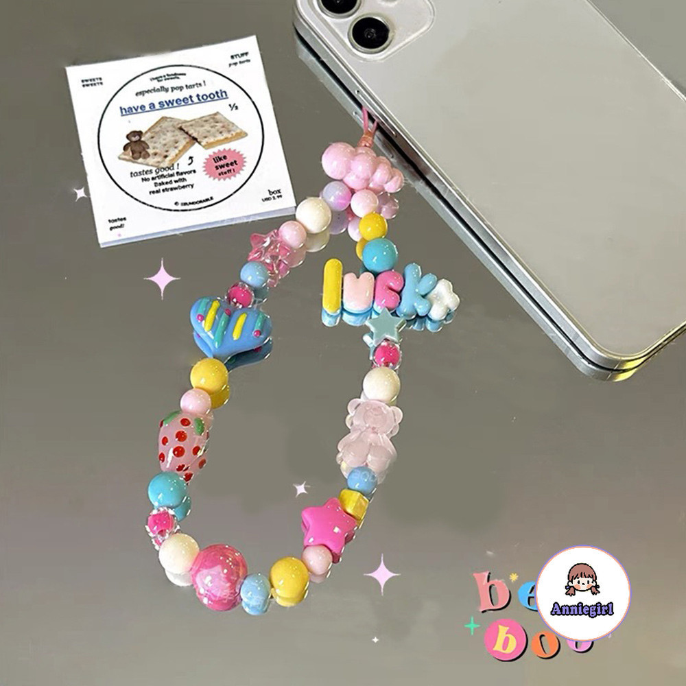 เกาหลีที่มีสีสันลูกปัดโทรศัพท์มือถือเชือกเส้นเล็กป้องกันการสูญหายโทรศัพท์เสน่ห์สายรัดอุปกรณ์เสริมลูกอมเชือกเครื่องประดับแขวนพวงกุญแจเสน