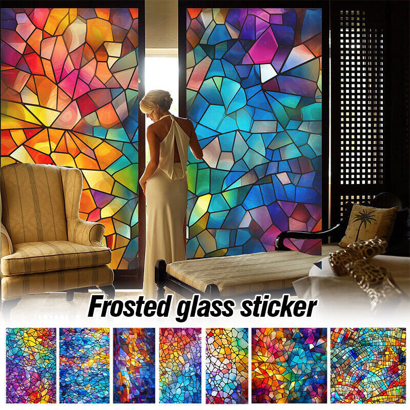 Retro Church Stained Glass Film Frosted Window Sticker ห้องน้ํา Office HomeDecor