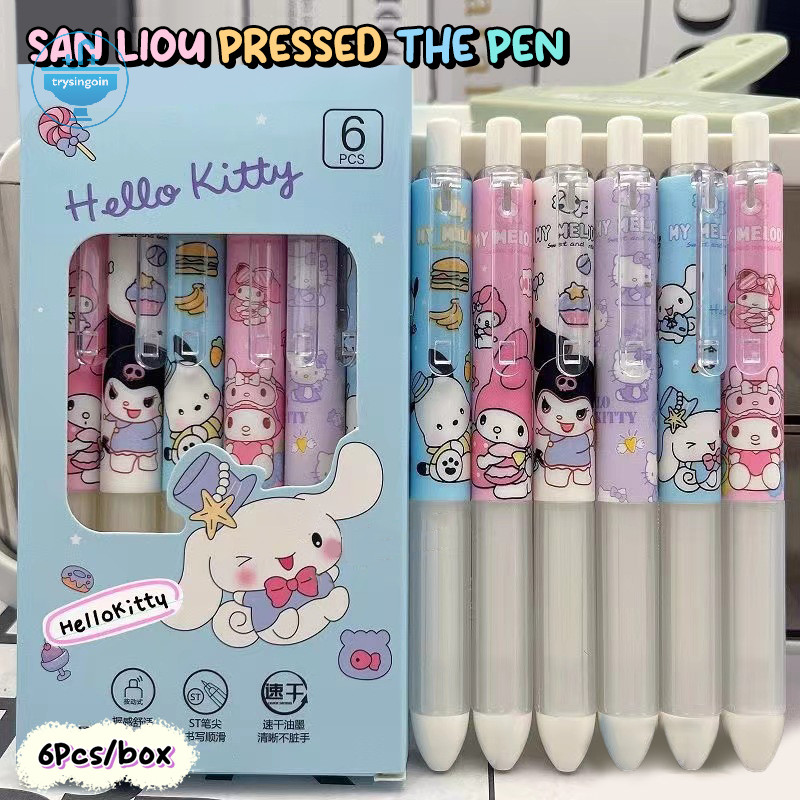 [trysingoin] 6 ชิ้น/กล่อง Kawaii Sanrio ปากกาเจลน่ารัก Kuromi Hello Kitty Melody 0.5 มม.หมึกสีดํากดปากกาน้ําสํานักงาน Sig ปากกา TH