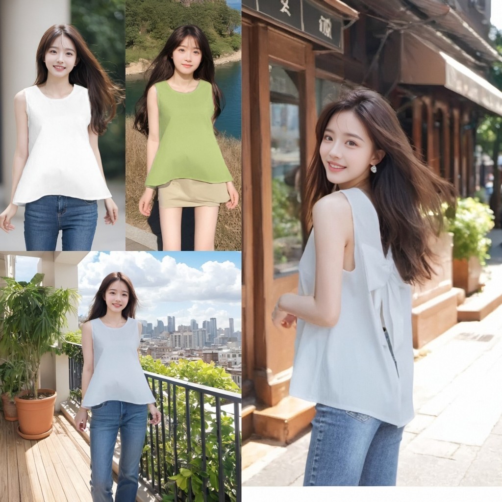 เสื้อแขนกุดโบว์น่ารัก เสื้อคอวีเซ็กซี่เบาๆ ที่มีลายสีและดีไซน์งานดีทรงสวยที่สุดในฤดูกาลนี้