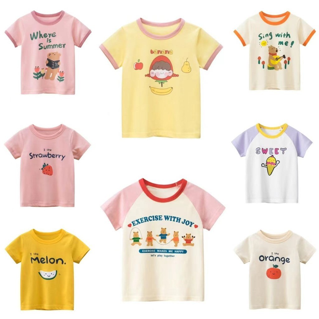 เสื้อยืดแขนสั้น ผ้าฝ้ายแท้ สําหรับเด็กผู้หญิง062127Hhhs