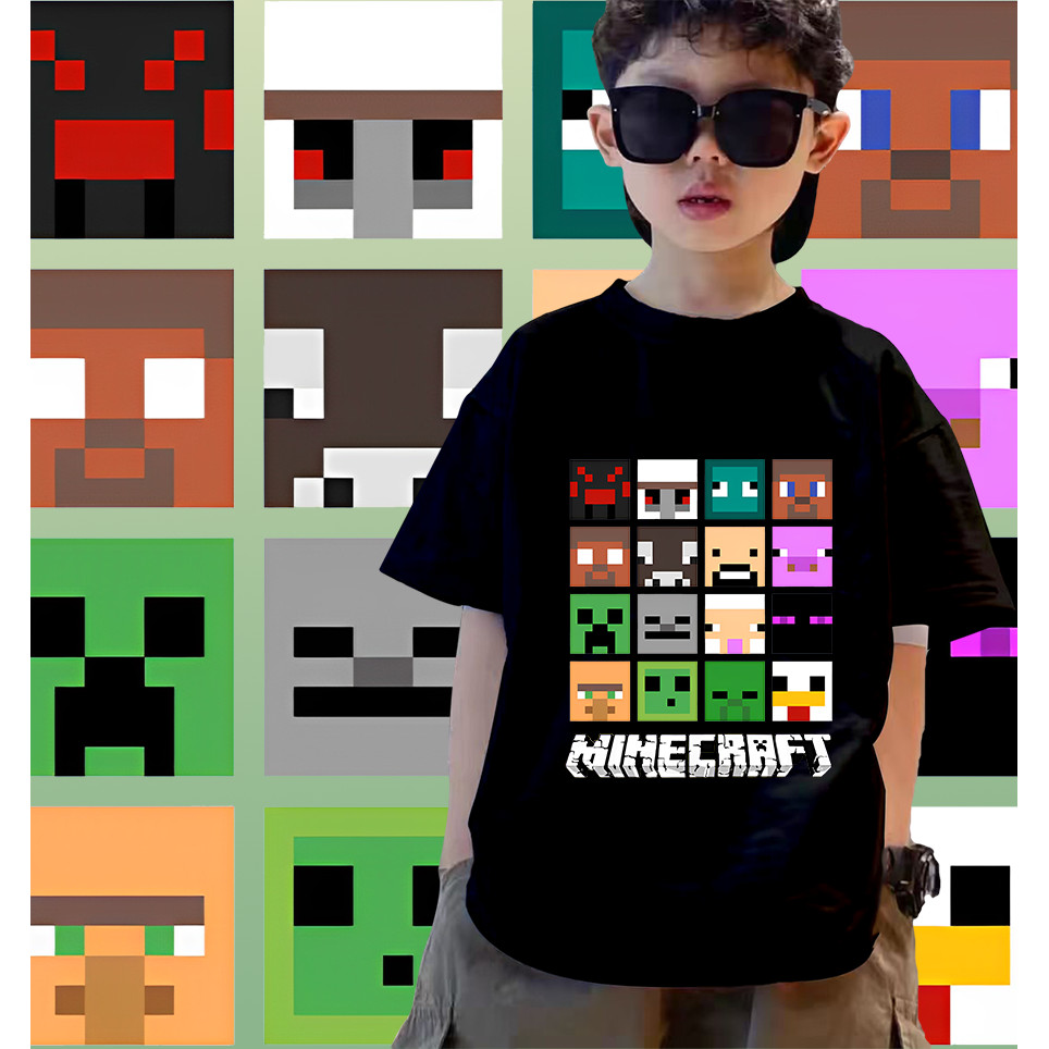 พร้อมส่ง เสื้อเด็ก Jj & Mikey Minecraft Games เสื้อเกมส์ Kids shirt สี ผ้าใส่สบาย 100-150cm #JL09