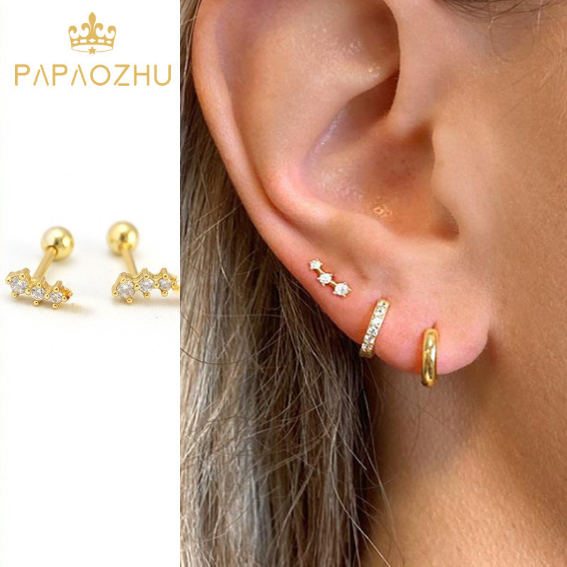 Papaozhu Vintage 14K Gold Shining คริสตัล Star สกรูต่างหูผู้หญิงผู้ชายสวมใส่ทุกวันเลือกฟรีเจาะหู Studs เครื่องประดับอุปกรณ์เสริม