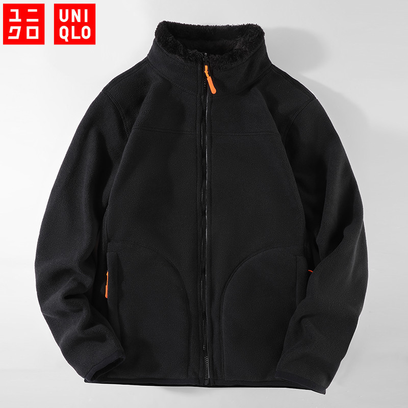 UNIQLO เสื้อแจ็กเก็ตแขนยาว ผ้าฟลีซ ผ้ากํามะหยี่ขนนิ่ม แต่งซิป สําหรับผู้ชาย ไซซ์ M - 5XL