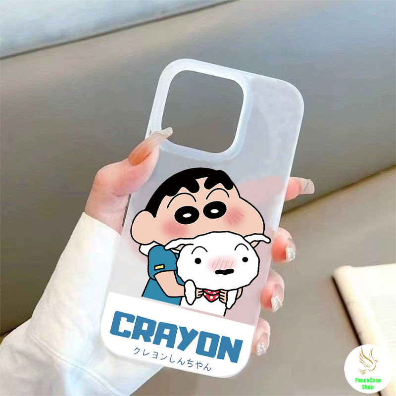 COD-ในไทย เคส เครยอนชินจัง น่ารัก อุ้มลูกสุนัข สำหรับ iPhone 7 8 X 11 12 13 14 15 TPU โปร่งใส น้ำค้างแข็งเคส