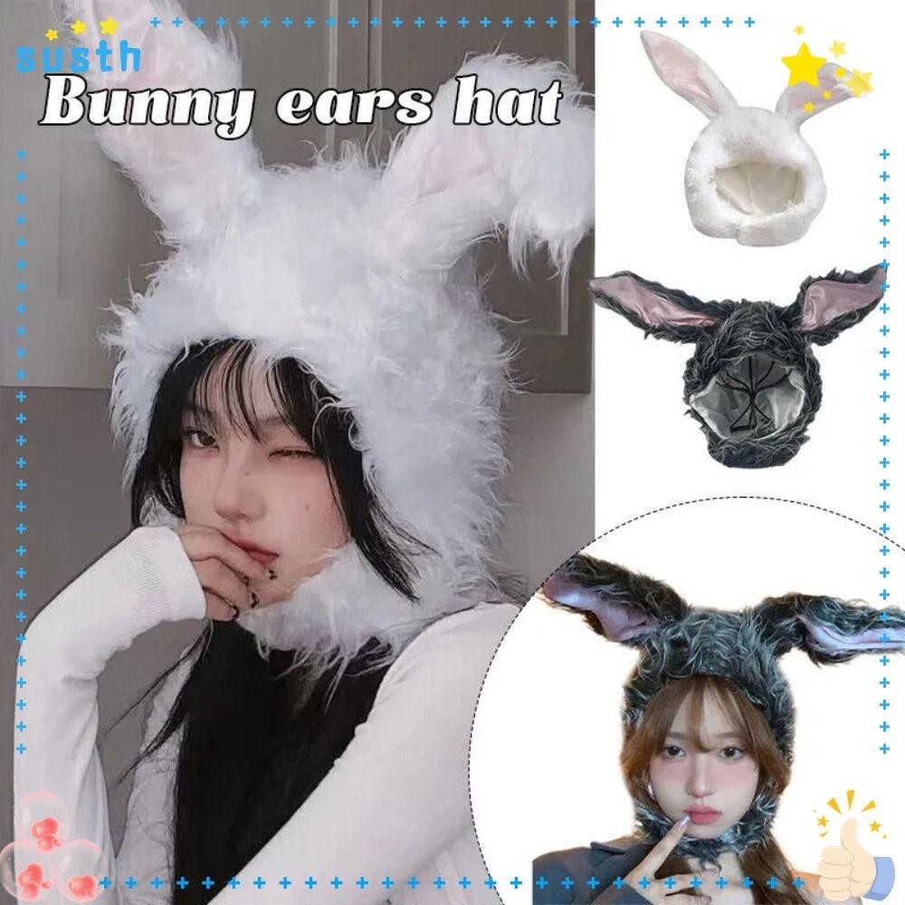 Susth หมวกหูกระต่าย, หมวกกระต่ายหูน่ารัก, หมวกป้องกันหูตุ๊กตาอบอุ่น Kawaii ฤดูหนาว