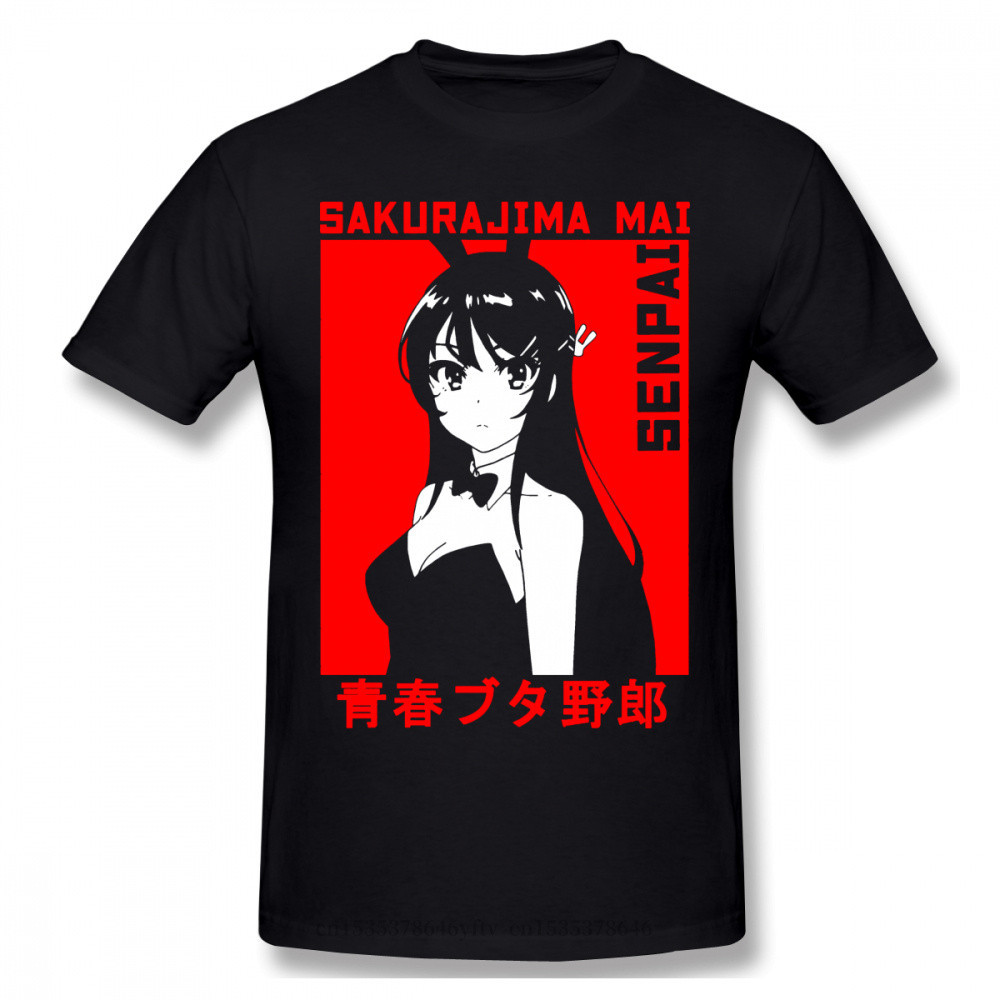 Mai Sakurajima พิมพ์ผ้าฝ้ายตลก T เสื้อ Rascal ไม่ฝันกระต่าย Senpai Aobuta อะนิเมะผู้ชายแฟชั่น Street