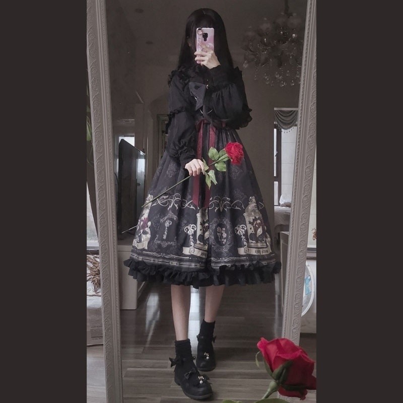 Lolita Rose Dress Dress Ready Stock and lolita Skirt Full Style Dark Style Gothic Style Nightingale 