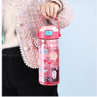 ขวดน้ําพลาสติก พร้อมหลอดดูด ปลอด BPA ขนาด 550 มล. ทนทาน ไม่แตกง่าย พร้อมที่จับ สําหรับเด็ก